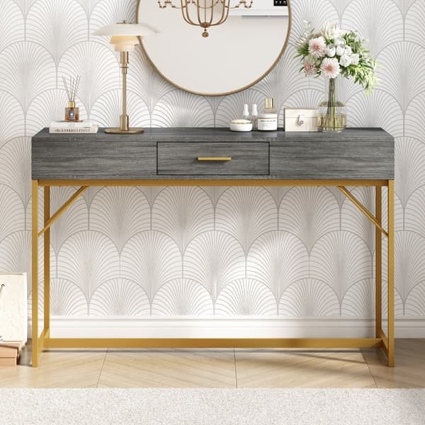 Rootz Light Luxury -konsolipöytä - Eteisen pöytä - Eteisen pöytä - Lisäsäilytystila - 120L x 38W x 76K cm - Tyylikäs MDF, Metallikehys, Kultaiset kahv