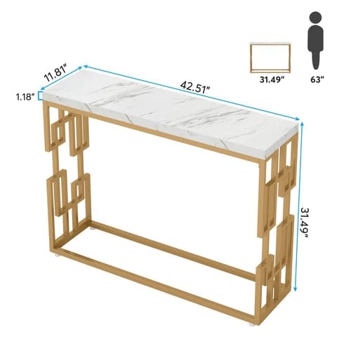 Rootz Gold konsolbord - Entrébord - Sofabord - Let at rengøre imiteret marmor - 30 cm D x 107,99 cm B x 80 cm H