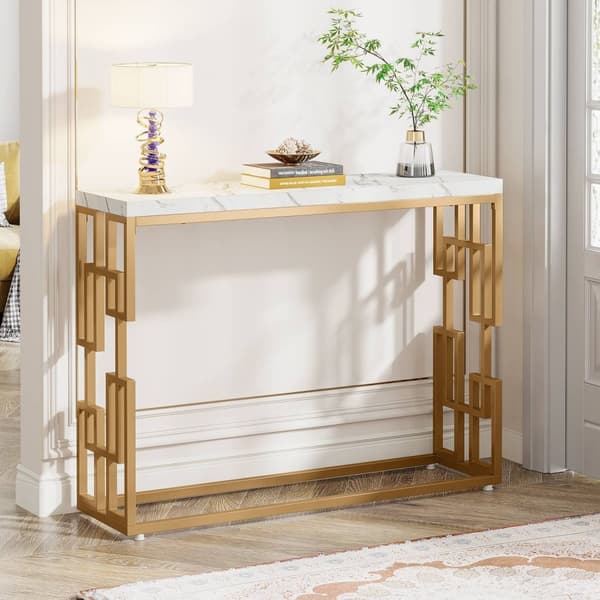 Rootz Gold konsolbord - Entrébord - Sofabord - Let at rengøre imiteret marmor - 30 cm D x 107,99 cm B x 80 cm H