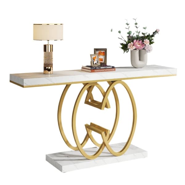 Rootz Konsolbord - Hallbord - Entrébord - Plade i imiteret marmor - Rummeligt og stilfuldt design - 35 cm D x 150 cm B x 80 cm H