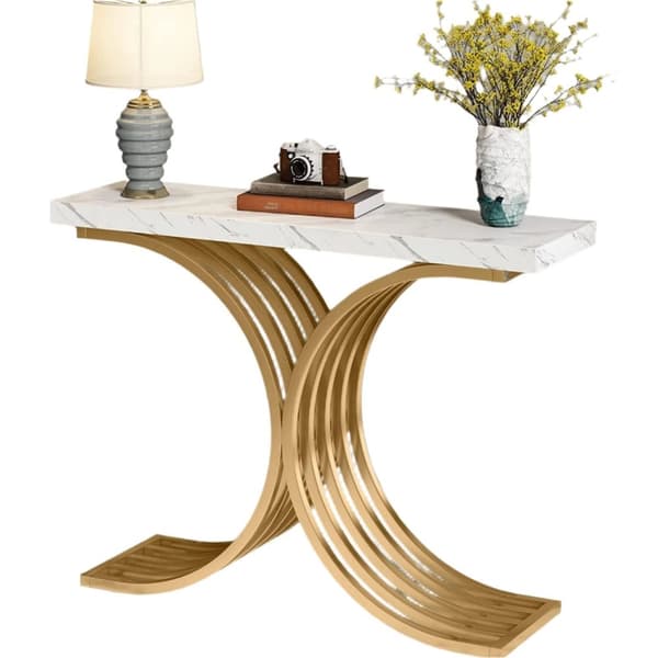 Rootz Faux Marble Console Bord - Entry Bord - Sofabord - Luxury Touch - 100,0 cm L x 30,0 cm D x 82,5 cm H.