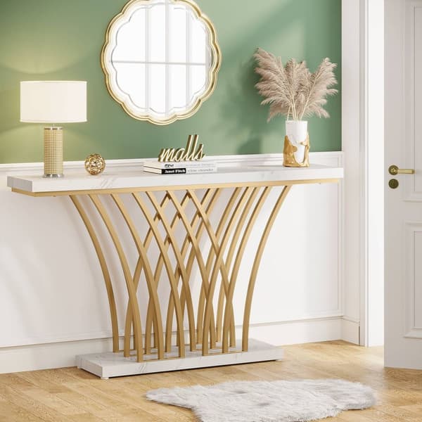 Rootz Gold konsolbord - Entrébord - Gangbord - Elegant imiteret marmor - 149,86 cm x 30,00 cm x 80,01 cm.