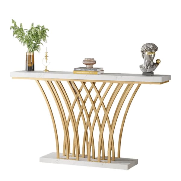 Rootz Gold konsolbord - Entrébord - Gangbord - Elegant imiteret marmor - 149,86 cm x 30,00 cm x 80,01 cm.