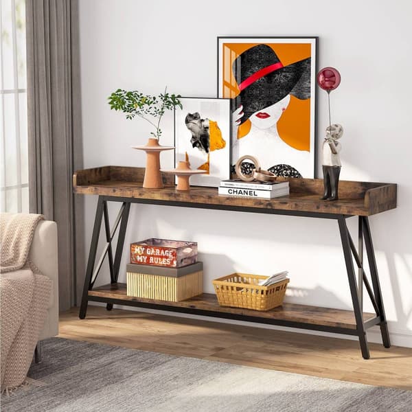 Rootz Rustic Sohvakonsolipöytä - Pitkä baaripöytä - Vintage Industrial Pöytä - Tukeva 4cm Board & Metal - 180,00 cm L x 30,00 cm S x 87,00 cm K.
