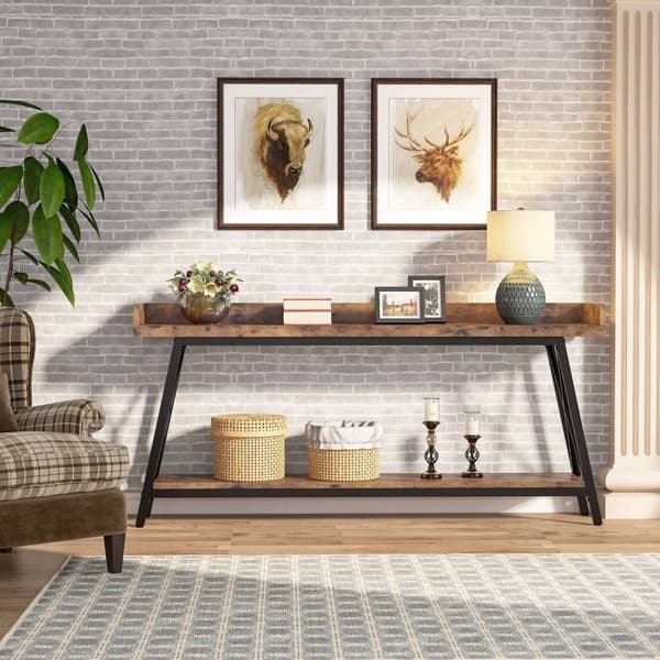 Rootz Rustic Sohvakonsolipöytä - Pitkä baaripöytä - Vintage Industrial Pöytä - Tukeva 4cm Board & Metal - 180,00 cm L x 30,00 cm S x 87,00 cm K.
