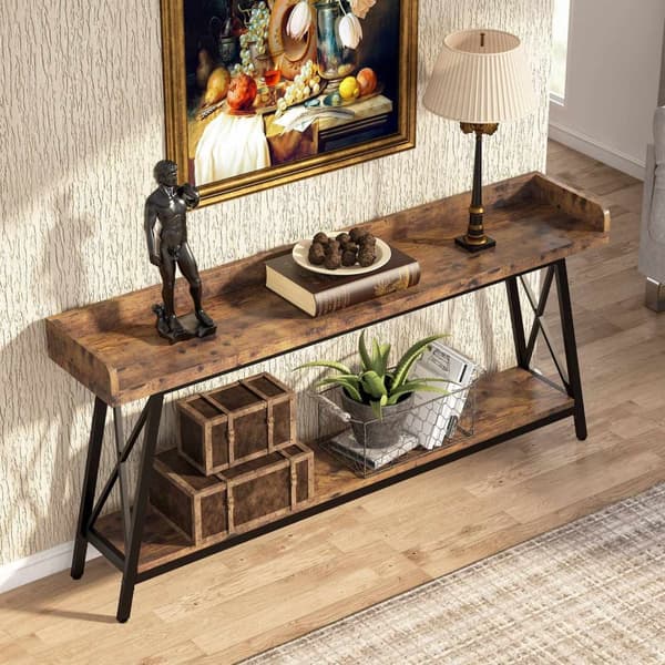Rootz Rustic Sohvakonsolipöytä - Pitkä baaripöytä - Vintage Industrial Pöytä - Tukeva 4cm Board & Metal - 180,00 cm L x 30,00 cm S x 87,00 cm K.