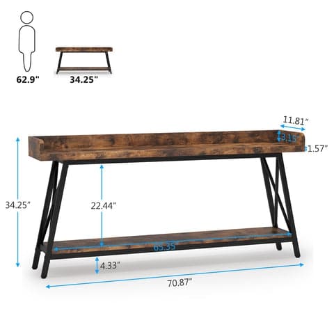 Rootz Rustic Sohvakonsolipöytä - Pitkä baaripöytä - Vintage Industrial Pöytä - Tukeva 4cm Board & Metal - 180,00 cm L x 30,00 cm S x 87,00 cm K.