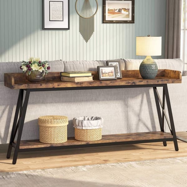Rootz Rustic Sohvakonsolipöytä - Pitkä baaripöytä - Vintage Industrial Pöytä - Tukeva 4cm Board & Metal - 180,00 cm L x 30,00 cm S x 87,00 cm K.