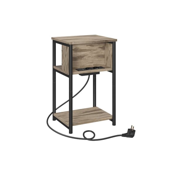 Sidebord med stikkontakt-hazelnut brun-sort