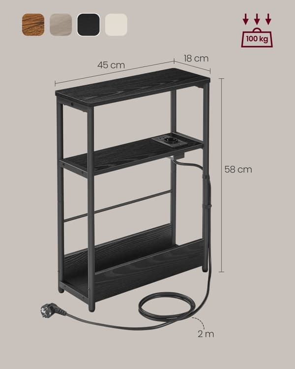 Sidebord - med 3 hylder - smal - Ebony Black & Ink -Black