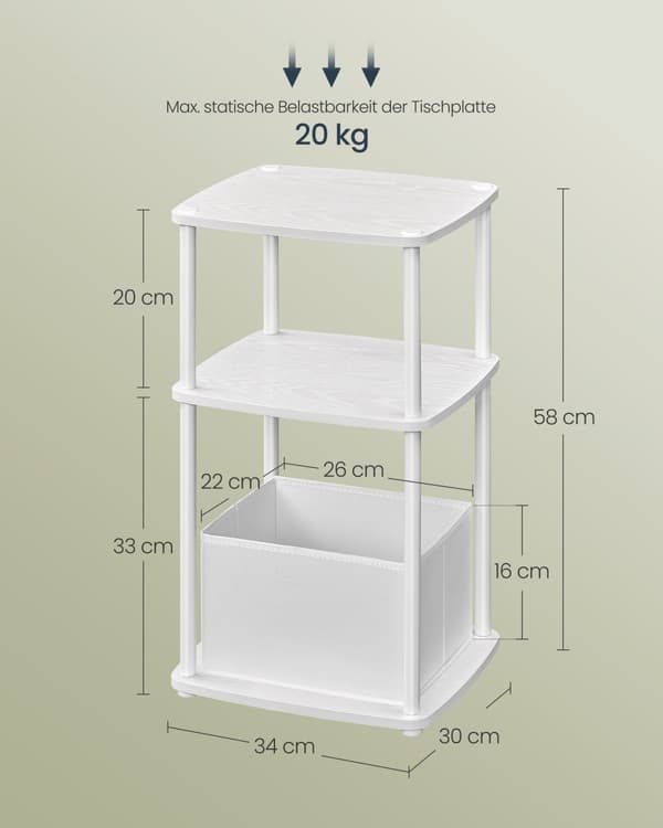 Sidebord med 3 hylder 30 x 34 x 58 cm snehvide