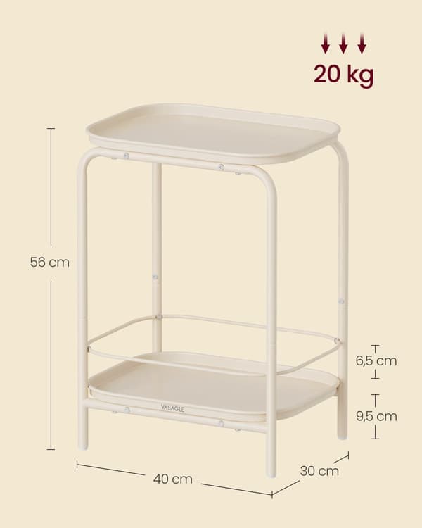 Sidebord med 2 niveauer af moderne fløde hvid