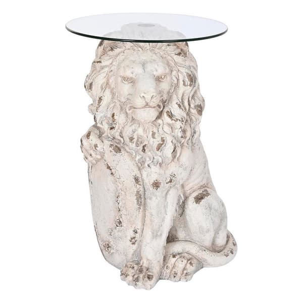 Sivupöytä DKD Home Decor Leijona 52 x 44 x 72 cm Kristalli Harmaa Metalli Valkoinen Magnesium