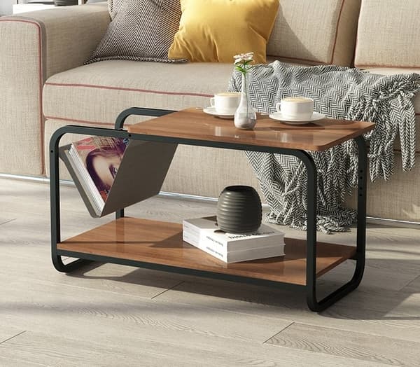 Loftstil Dekorativ Sidobord för Inredningsdesigners - Minimalistisk, Metall & MDF, 2-vånings med Tidningshållare
