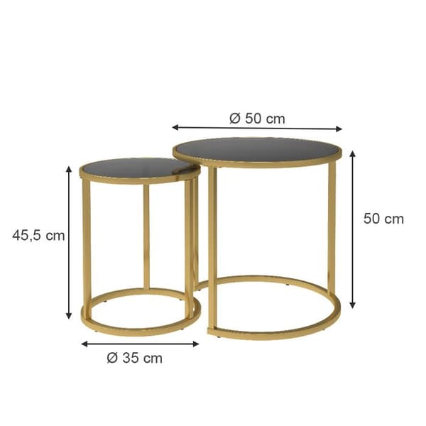 Sevilla Sidobord Set, 50x35cm Set om 2, Svart, Vicco