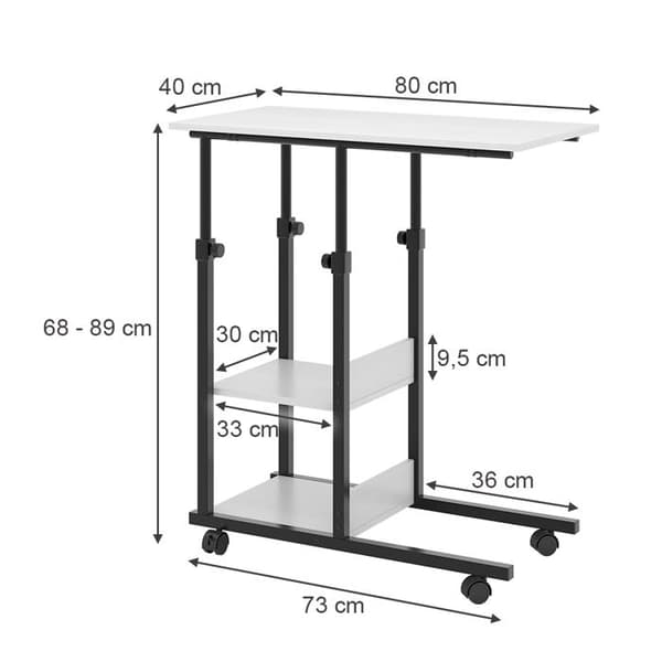 Liam vardagsrumsbord, 89x80cm med hjul, Vit, Svart, Vicco