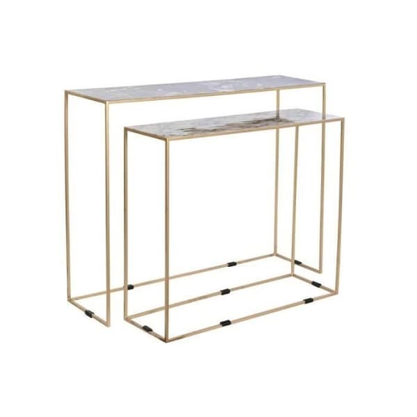 Set med 2 bord DKD Heminredning Svart Guld Vit Järn (100 x 28 x 80 cm)