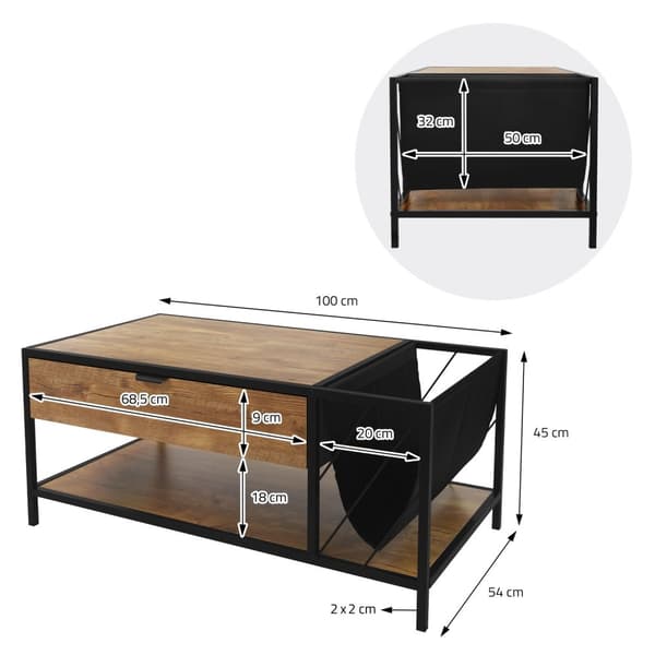 Soffbord 110x54 cm med tidskriftsfack eklook brun svart Vardagsrumsbord ML design