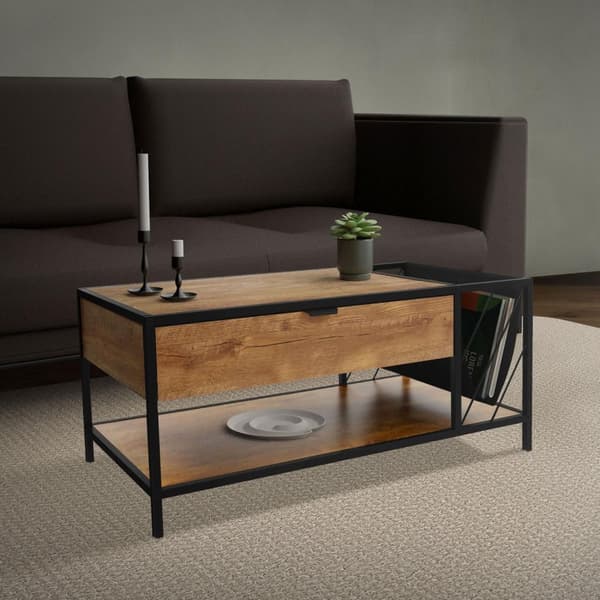 Soffbord 110x54 cm med tidskriftsfack eklook brun svart Vardagsrumsbord ML design