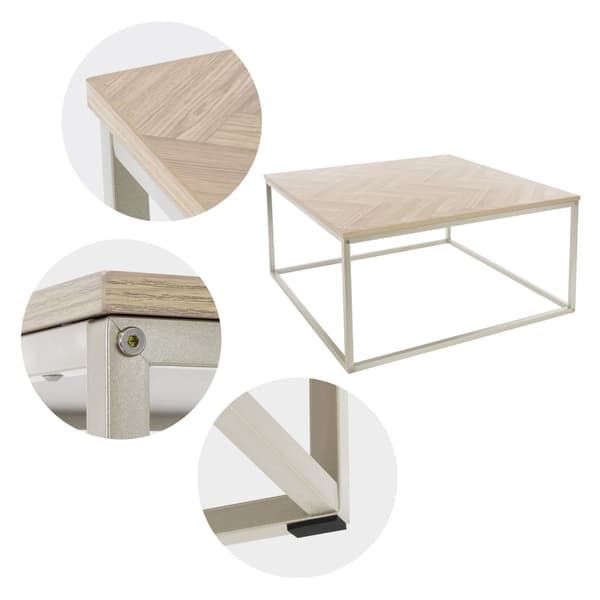 Sofabord 80x80x40 cm sildebensmønster egetræslook med stålstel ML-design