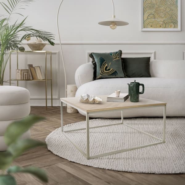 Sofabord 80x80x40 cm sildebensmønster egetræslook med stålstel ML-design