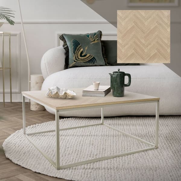 Sofabord 80x80x40 cm sildebensmønster egetræslook med stålstel ML-design