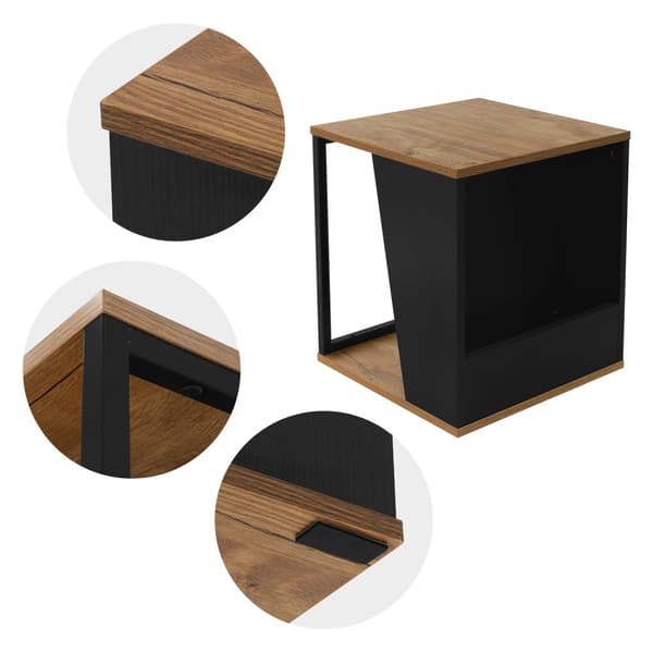 Sidebord 40x40 cm med magasinholder egetræslook brun sort med stålstel Stuebord ML design