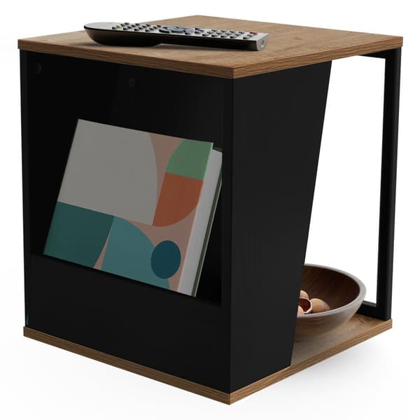 Sidebord 40x40 cm med magasinholder egetræslook brun sort med stålstel Stuebord ML design