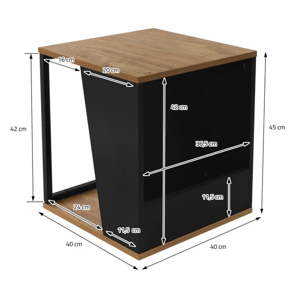 Sidebord 40x40 cm med magasinholder egetræslook brun sort med stålstel Stuebord ML design