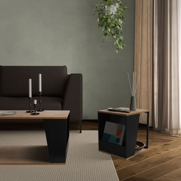 Sidebord 40x40 cm med magasinholder egetræslook brun sort med stålstel Stuebord ML design