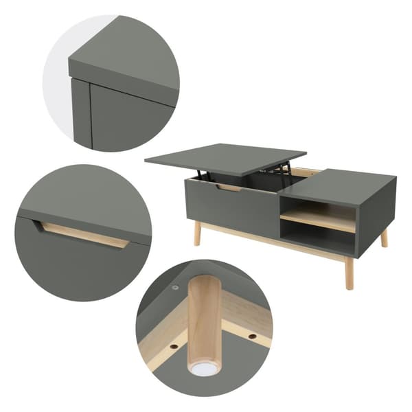 Sofabord 100x56 cm i mat grøn fremstillet af MDF &amp; fyrretræ med højdejusterbar bordplade Stuebord ML-design