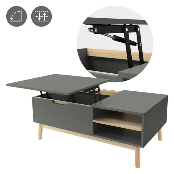 Sofabord 100x56 cm i mat grøn fremstillet af MDF &amp; fyrretræ med højdejusterbar bordplade Stuebord ML-design