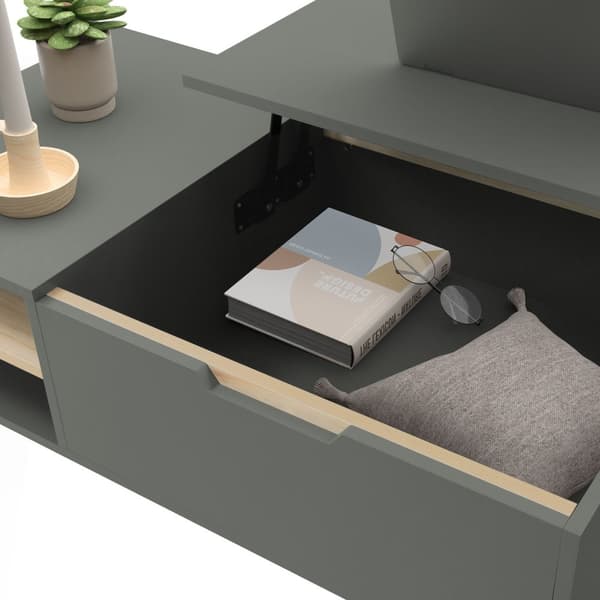 Sofabord 100x56 cm i mat grøn fremstillet af MDF &amp; fyrretræ med højdejusterbar bordplade Stuebord ML-design