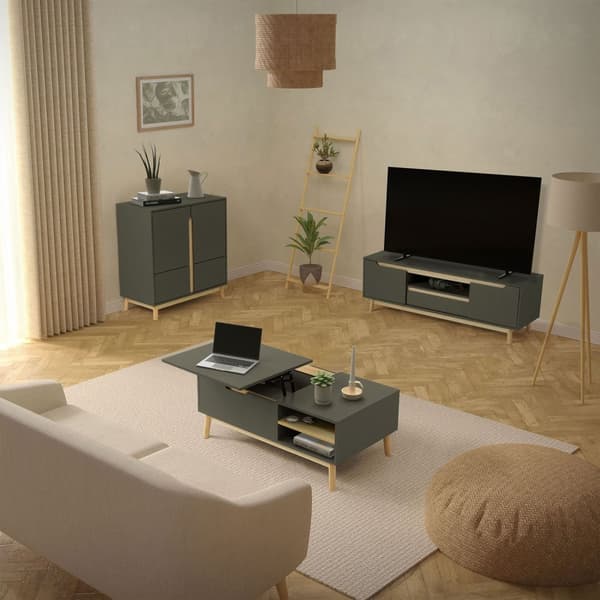Sofabord 100x56 cm i mat grøn fremstillet af MDF &amp; fyrretræ med højdejusterbar bordplade Stuebord ML-design