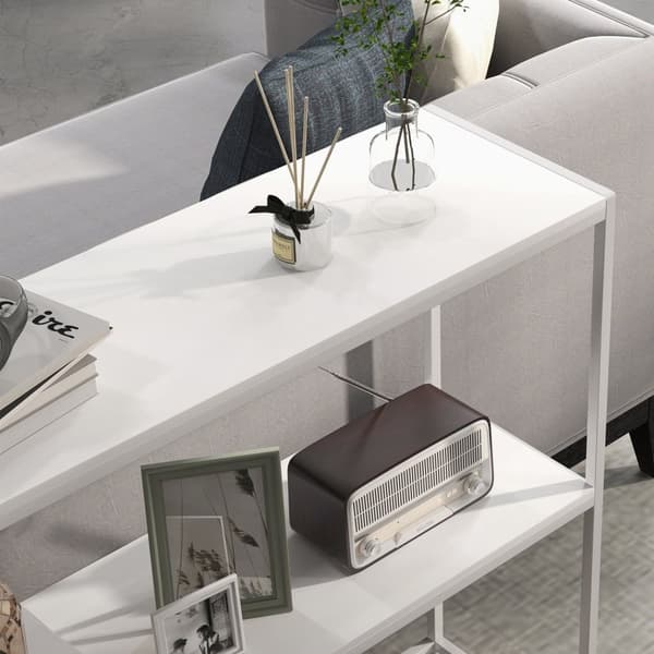 Rootz Console Table - Entryway Table - Käytäväpöytä - Moderni muotoilu - 100 x 30 x 87 cm valkoinen - teräs 2 hyllyä tyylikkäästi