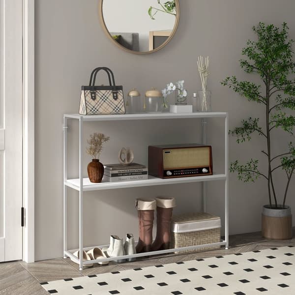 Rootz Console Table - Entryway Table - Käytäväpöytä - Moderni muotoilu - 100 x 30 x 87 cm valkoinen - teräs 2 hyllyä tyylikkäästi