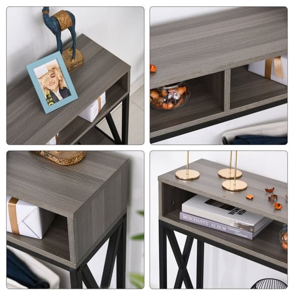 Rootz -konsolbord - Indgangsbord - Industrielle møbler - Robust bundhylde - 120 x 23,5 x 75 cm - Grå