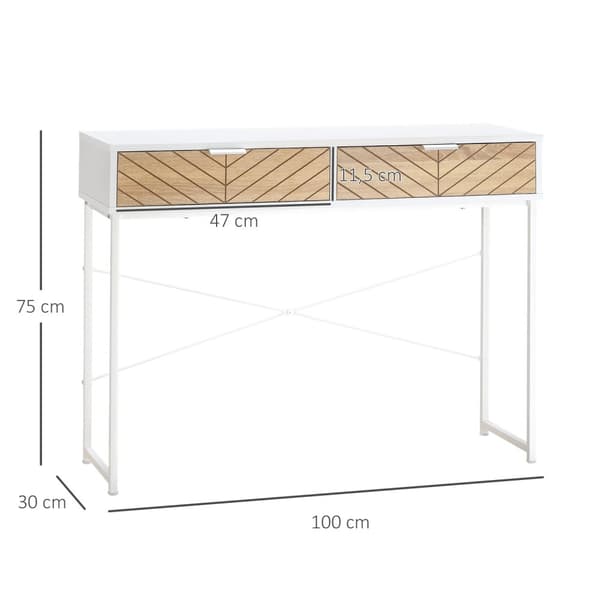 Rootz Console -taulukko - SOFA -taulukko - Enträäntaulukko - Teollisuustyyli - 2 laatikkoa - 100 cm x 30 cm x 75cm - ruskea chevron metallikehys valko