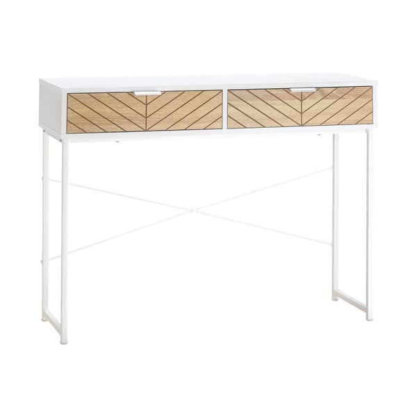 Rootz Console -taulukko - SOFA -taulukko - Enträäntaulukko - Teollisuustyyli - 2 laatikkoa - 100 cm x 30 cm x 75cm - ruskea chevron metallikehys valko