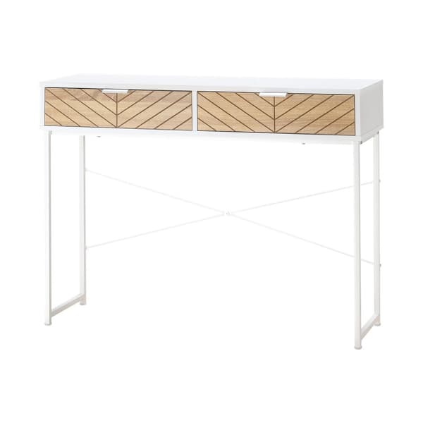 Rootz Console -taulukko - SOFA -taulukko - Enträäntaulukko - Teollisuustyyli - 2 laatikkoa - 100 cm x 30 cm x 75cm - ruskea chevron metallikehys valko