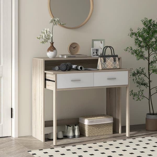 Rootz Console Table - Entryway Table - Hallway Table - Udvidelig platform og opbevaring - Brown Look - 95L x 35W x 87H cm