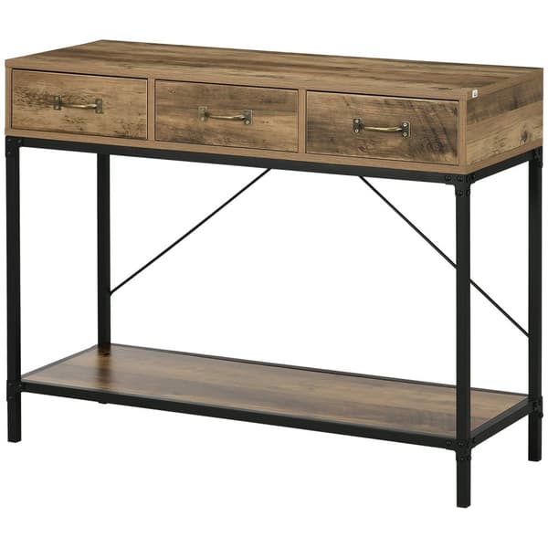 Rootz Console Table - Indgangsbord - Industriel design - 3 skuffer - Træudseende - 100 x 35 x 76,5 cm - Lysebrun og sort