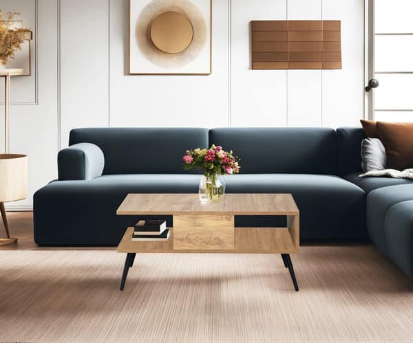 Table basse décor pin et noir L90 cm - BUKLE