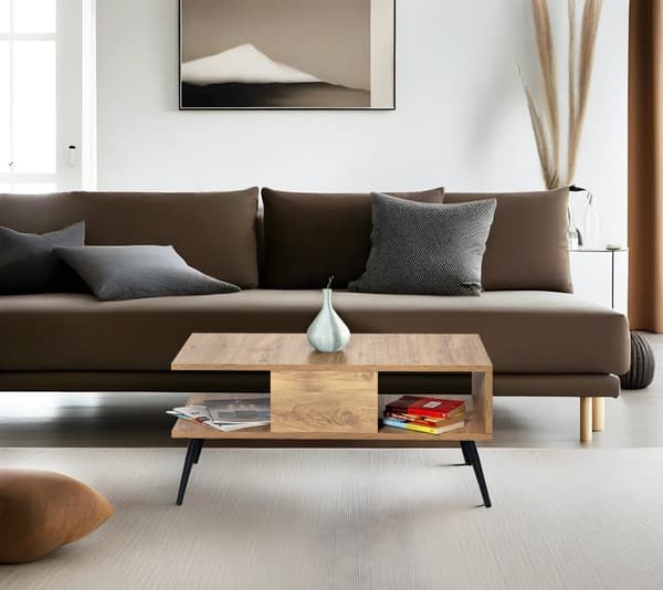 Table basse décor pin et noir L90 cm - BUKLE