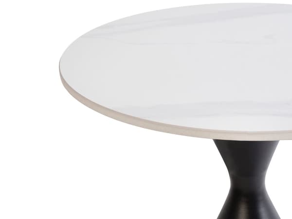 Sidebord Hvit Svart Bordplate i sintret stein Metallbase ø 50 cm Gulldetaljer Oppbevaringsrom Moderne design Stue Småbord