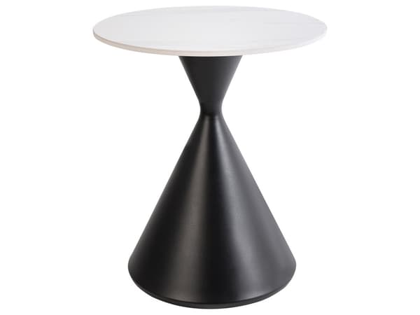 Sidebord Hvit Svart Bordplate i sintret stein Metallbase ø 50 cm Gulldetaljer Oppbevaringsrom Moderne design Stue Småbord