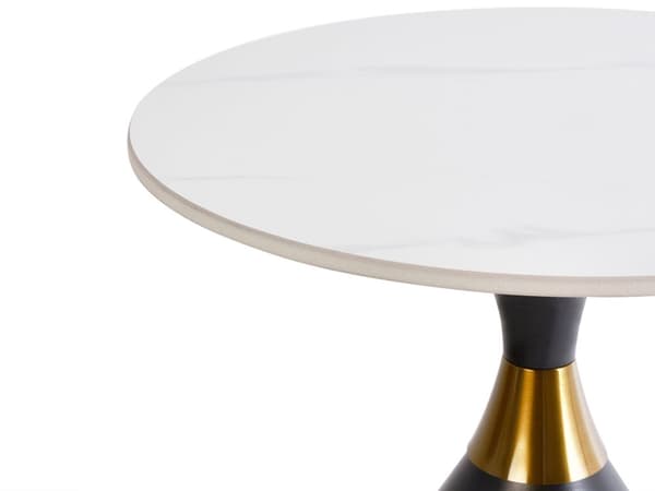 Sidebord Hvit Svart Bordplate i sintret stein Metallbase ø 50 cm Gulldetaljer Moderne design Stue Småbord