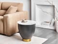 Miniatyrbilde 2 av 8: Sidebord Hvit Svart Bordplate i sintret stein Metallbase ø 48 cm Gulldetaljer Oppbevaringsrom Moderne design Stue Småbord