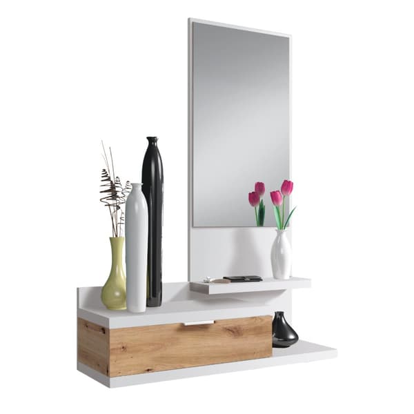 Console suspendue avec 1 tiroir et 1 miroir L81 cm - DHALIA
