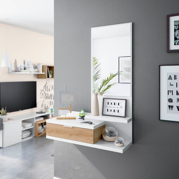 Console suspendue avec 1 tiroir et 1 miroir L81 cm - DHALIA